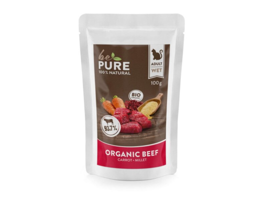 Organic Beef avec boeuf bio, carottes et millet pour chats bePure