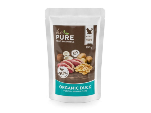 Organic Duck avec canard bio, légumes et fruits pour chats bePure