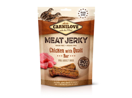 Dog Chicken with Quail (Poulet aux Caille), Bar 100g Carnilove Meat Jerky