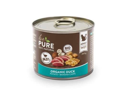 Organic Duck avec canard bio, légumes et fruits pour chats bePure 200gr