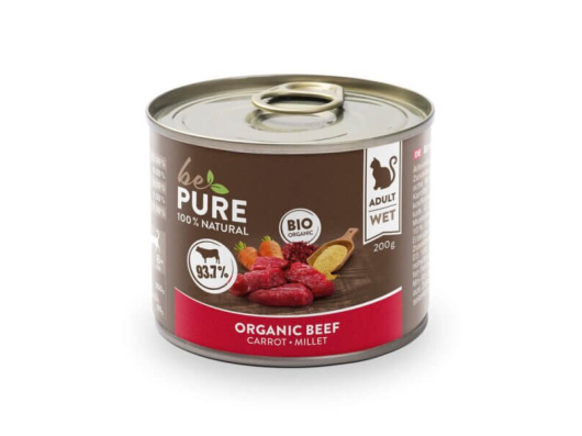 Organic Beef avec boeuf bio, carottes et millet pour chats bePure 200gr
