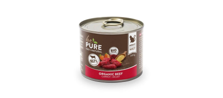 Organic Beef avec boeuf bio, carottes et millet pour chats bePure 200gr