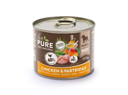 Chicken ​& Partridge au poulet, à la perdrix, aux légumes et au riz pour chiens bePure 200gr
