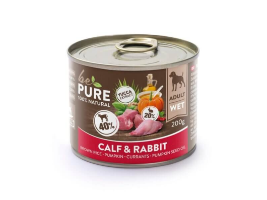 Calf ​& Rabbit au veau, au lapin, aux légumes et au riz pour chiens bePure 200gr