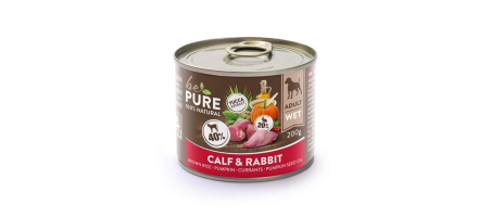 Calf ​& Rabbit au veau, au lapin, aux légumes et au riz pour chiens bePure 200gr
