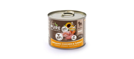 Organic Chicken ​& Turkey au poulet, à la dinde et aux carottes biologiques pour chiens bePure 200gr
