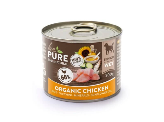 Organic Chicken au poulet bio, courgettes et riz pour chiens seniors bePure 200gr