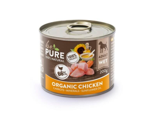 Organic Chicken au poulet et aux carottes biologiques pour chiens bePure 200gr