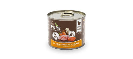saumon ​& poulet bio au saumon, poulet bio et légumes pour chats bePure 200gr