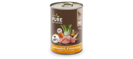 Organic Chicken au poulet bio, aux légumes et au riz pour chiens bePure 400gr