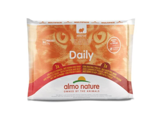 Almo Nature Daily au bœuf et au poulet, au canard aliment humide pour chats au poulet