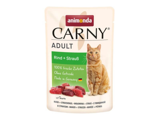 Carny Adulte Bœuf et autruche aliment humide pour chats 85gr
