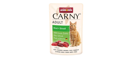 Carny Adulte Bœuf et autruche aliment humide pour chats 85gr