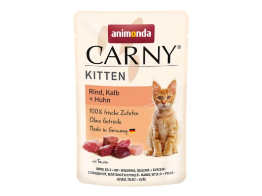 Carny Chaton bœuf, veau et poulet aliment humide pour chats 85gr